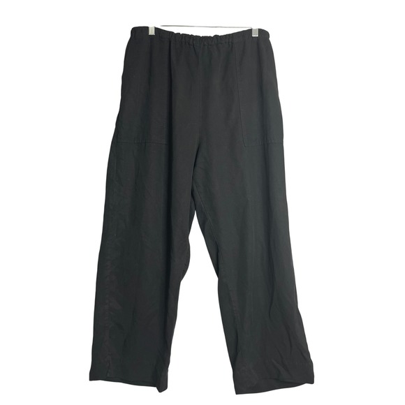 Fresh Produce Tencel Pull On Wide Leg Pants Womens L Black High Rise Lagenlook - Picture 1 of 12